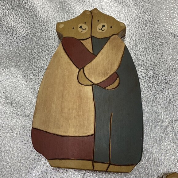 Vtg Wooden Bears Handmade Painted Folk Art Figures Primitive 80s Rustic Lot Of 3 - Picture 3 of 16